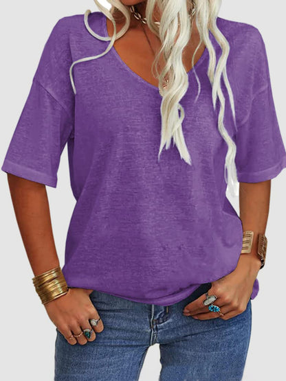 V-Neck Dropped Shoulder Half Sleeve T-Shirt