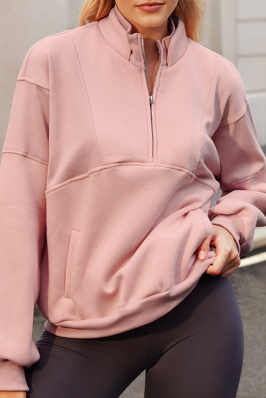 Half Zip Drop Shoulder Long Sleeve Sweatshirt