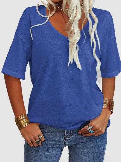 V-Neck Dropped Shoulder Half Sleeve T-Shirt