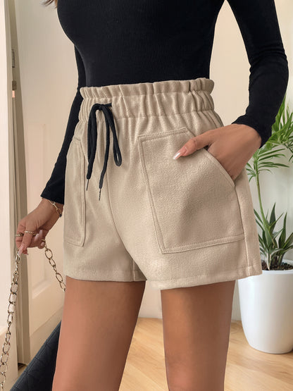 Perfee Frill Drawstring Shorts with Pockets