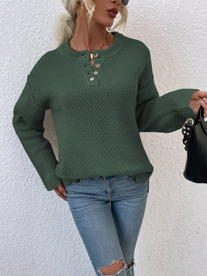 Quarter-Button Slit Sweater