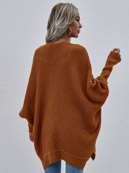 Waffle Knit Open Front Cardigan