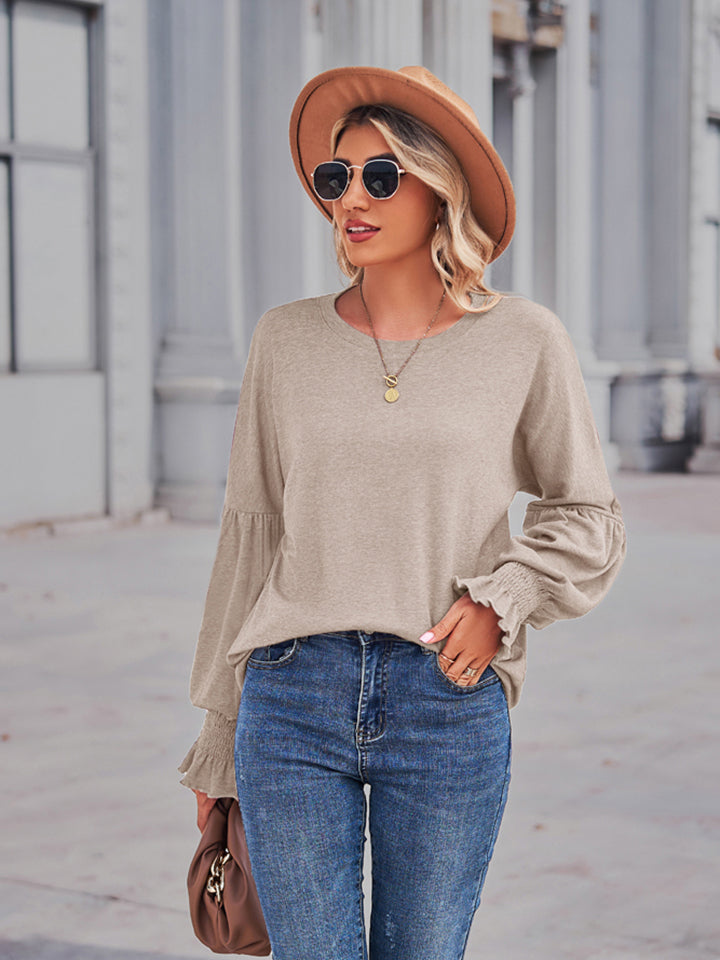 Round Neck Flounce Sleeve Blouse