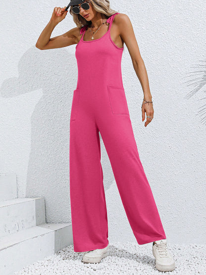 Tie-Shoulder Wide Leg Jumpsuit with Pockets