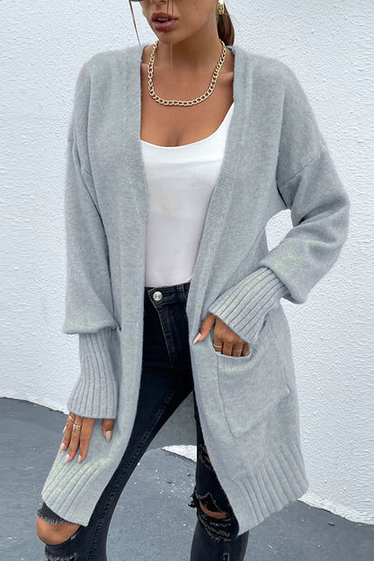 Open Front Dropped Shoulder Pocketed Cardigan