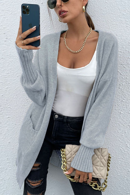 Open Front Dropped Shoulder Pocketed Cardigan