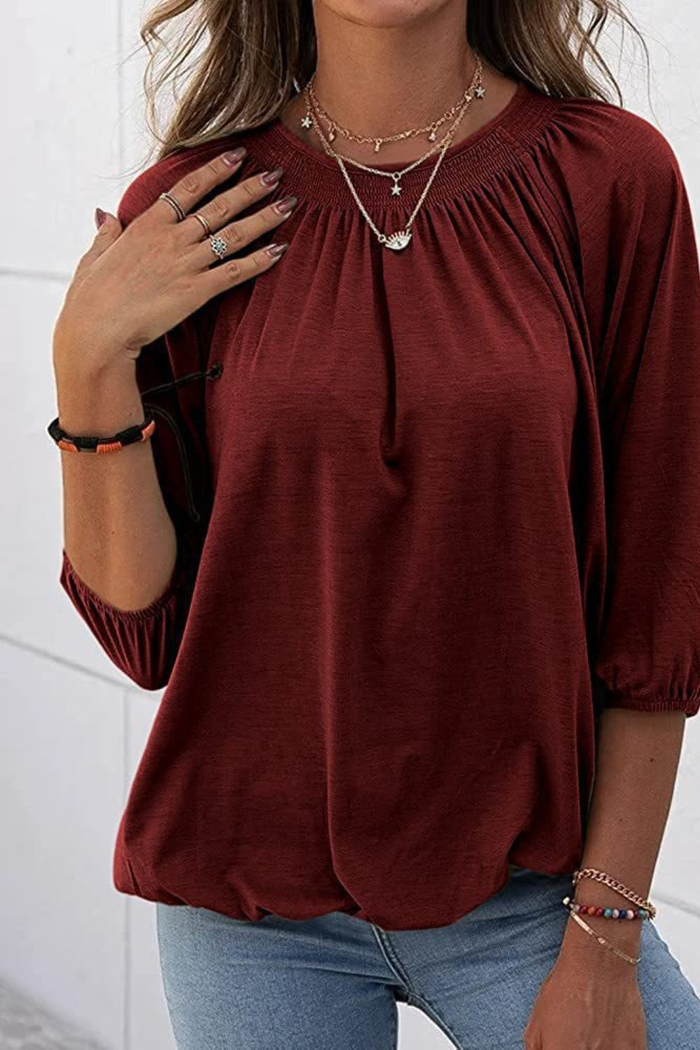 Gathered Detail Round Neck T-Shirt