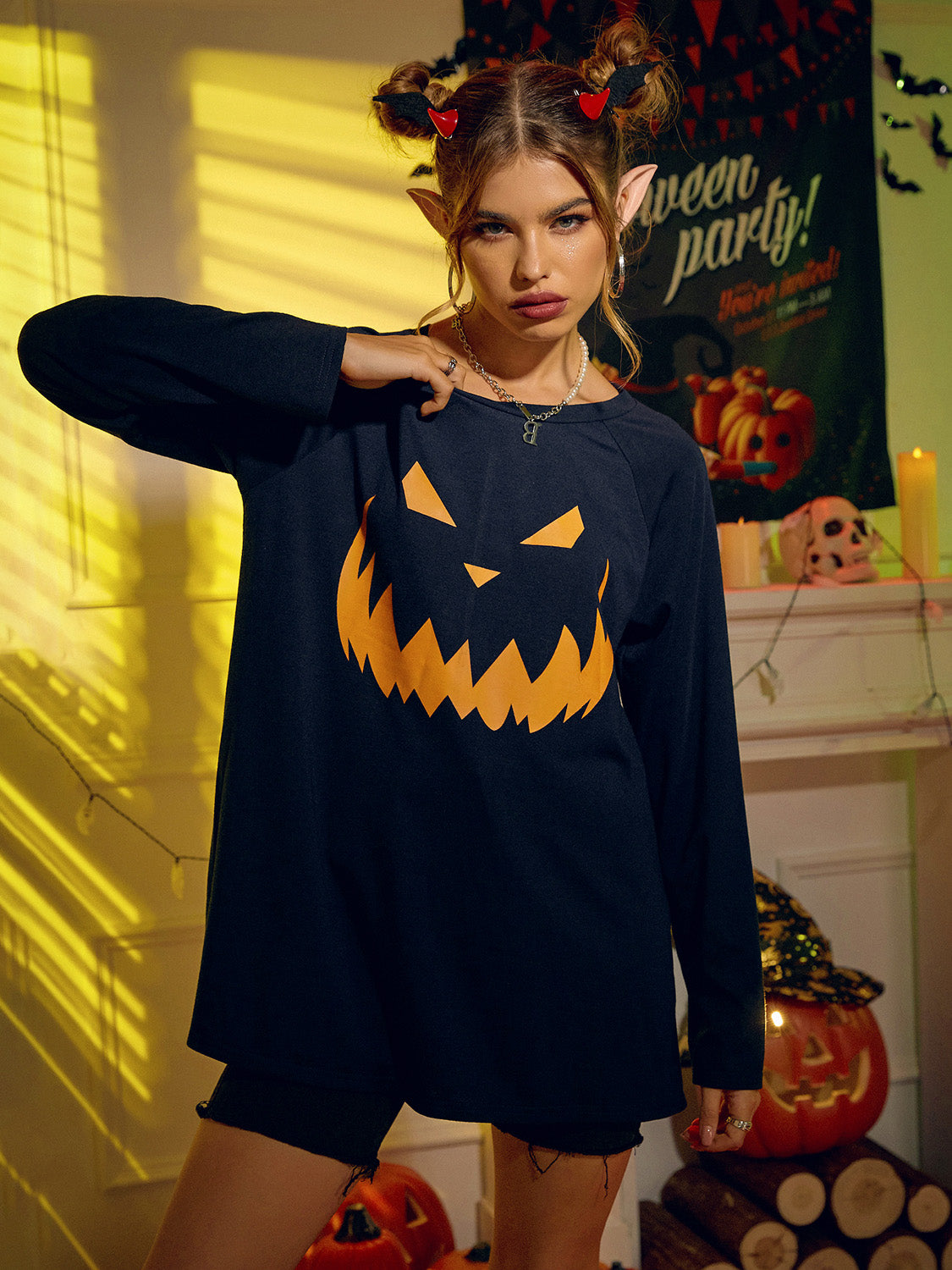 Round Neck Jack-o'-lantern Graphic T-Shirt