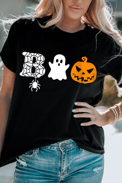 Round Neck Short Sleeve BOO Graphic T-Shirt